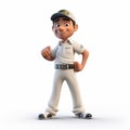 Photorealistic 3d Render Of Hispanicore Cricket Cartoon Character In Full Uniform