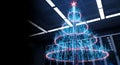 A photorealistic 3D render shows a digital connectivity tree pulsating with blue and red data streams, forming a high-tech Christm Royalty Free Stock Photo