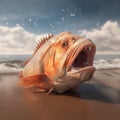 Photorealistic 3d Renderings Of Dreamlike Beach Scenes With Screaming Fish