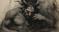Photorealistic Demon Portrait With Pre-raphaelite Sketch Style