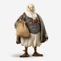 Photorealistic Eagle Illustration In Costume Holding A Bag