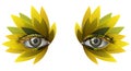Photorealistic eye artistic sunflower makeup close up Royalty Free Stock Photo