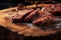 Photorealistic Food: Close-up of Dried Beef on Wooden Board