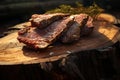 Photorealistic Food: Close-up of Dried Beef on Wooden Board