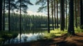 Photorealistic Forest Scene With Vray Tracing And Atmospheric Perspective Royalty Free Stock Photo