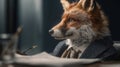 Photorealistic Fox in Blazer Analyzing Documents at Boardroom Table Royalty Free Stock Photo