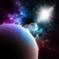 Photorealistic Galaxy background with planet and