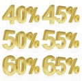 Photorealistic golden rendering of a symbol for % discount Royalty Free Stock Photo