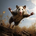 Photorealistic Ground-level View Of Opossum In Dynamic Pose Royalty Free Stock Photo