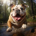 A photorealistic happy Bulldog in natural setting by AI generated