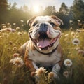 A photorealistic happy Bulldog in natural setting by AI generated