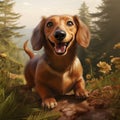 A photorealistic happy Dachshund dog in natural setting by AI generated