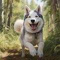 A photorealistic happy Husky dog in natural setting by AI generated