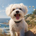 A photorealistic happy Maltese dog in natural setting by AI generated