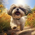 A photorealistic happy Shih Tzu dog in natural setting by AI generated