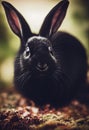 Photorealistic image of a black rabbit. Black rabbit, symbol of 2023 year. AI Generated