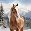 Photorealistic Image Of A Brown Horse In Snowy Rainforest Royalty Free Stock Photo