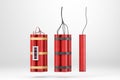 Photorealistic image of a bunch of sticks of dynamite on a light background. Copy space, 3D illustration, 3D render