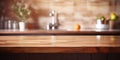 Photorealistic image of a clean wooden table in the kitchen