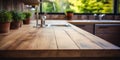 Photorealistic image of a clean wooden table in the kitchen