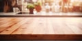 Photorealistic image of a clean wooden table in the kitchen