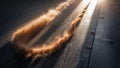 Photorealistic image of a dust trail in sunbeam on dark wood Royalty Free Stock Photo