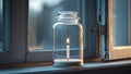 Photorealistic image of a empty candle jar on windowsill Royalty Free Stock Photo