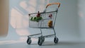 Photorealistic image of a folding grocery cart with telescopic handle and collapsible frame in a studio setting Royalty Free Stock Photo