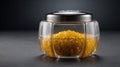 Photorealistic image of a glass airtight condiment pod in a modern studio setting Royalty Free Stock Photo