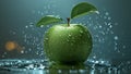 Photorealistic image of a green apple with water droplets Royalty Free Stock Photo