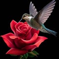 A photorealistic image of a hummingbird flying over a rose Generative AI
