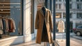 Photorealistic image of a long coat next to a store window Royalty Free Stock Photo