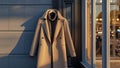 Photorealistic image of a long coat next to a store window Royalty Free Stock Photo