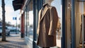 Photorealistic image of a long coat next to a store window Royalty Free Stock Photo