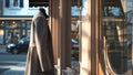 Photorealistic image of a long coat next to a store window Royalty Free Stock Photo
