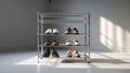 Photorealistic image of a metal shoe rack with adjustable tiers in a studio setting Royalty Free Stock Photo