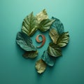 Photorealistic Image Of Number Nine Made Of Leaves On Teal Background