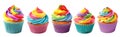 image of a set of cupcakes with rainbow cream. festive birthday dessert, cake.