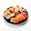 Photorealistic image of a set of Japanese sushi. Japanese traditional food. Royalty Free Stock Photo