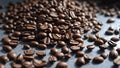 Photorealistic image of a spilled coffee beans on counter Royalty Free Stock Photo