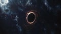 Photorealistic image of a supermassive black hole with an accretion disc glowing brightly in deep space Royalty Free Stock Photo