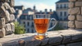 Photorealistic image of a tea glass on stone balcony Royalty Free Stock Photo