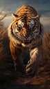 Photorealistic image of a tiger with bared fangs