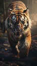 Photorealistic image of a tiger with bared fangs