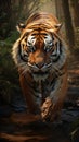 Photorealistic image of a tiger with bared fangs