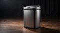 Photorealistic image of a touchless automatic trash bin with odor filter in a studio setting Royalty Free Stock Photo