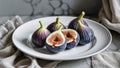 Photorealistic image of a white plate with figs Royalty Free Stock Photo