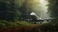 Photorealistic Jet Plane Taking Off In Forest