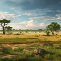A photorealistic landscape background of natural savanna setting by AI generated