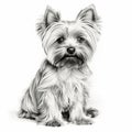 Photorealistic Line Drawing Of Yorkshire Terrier In Monochromatic Color Scheme